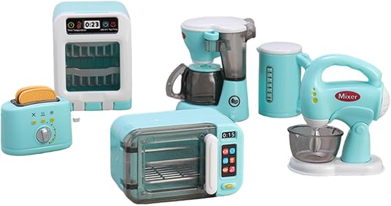 Kids Kitchen Set with Working Microwave, Toaster & Coffee Maker, 6+ Mini Appliances for DIY Assembly, Blue Kitchen Toys for Girls & Boys Ages 6 and Up