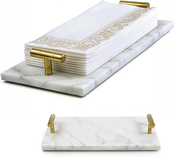 Marble Napkin Holder,Guest Towel Holder, Multi-Functional Tray for Bathroom & Kitchen Countertop, Stylish Home Decor Accessory