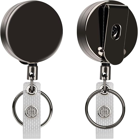 2 Pack Retractable Keychain, Heavy Duty Metal Badge Reel, Badge Holder ID Lanyard Reel with Steel Retractable Cord, Belt Clip and Key Ring, for Name