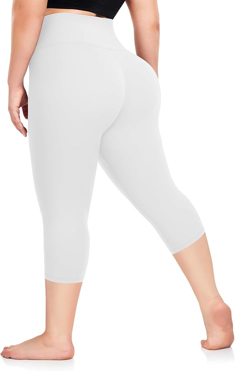 FULLSOFT Plus Size Capri Leggings for Women- XL-4XL High Waist Tummy Control Stretchy Workout Yoga Pants Plus Capris