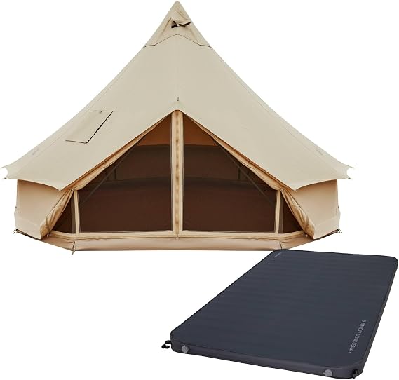 KingCamp Canvas Bell Yurt Tents with Self Inflating Sleeping Pad, 4 Seasons Large Glamping Tent for Family Outdoor Camping
