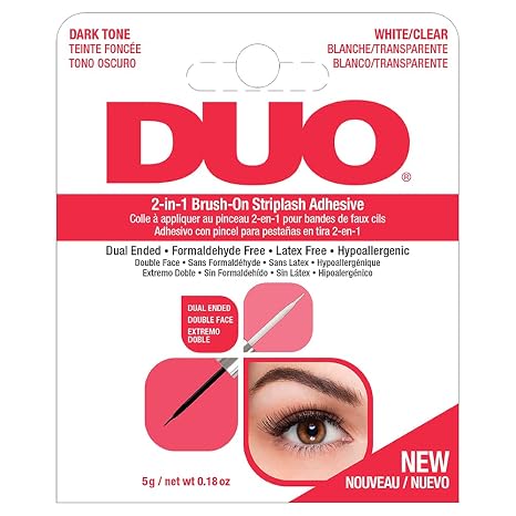 DUO 2-in-1 Brush On Clear & Dark Eyelash Glue Dual-Ended False Lash Adhesive for Strip Lashes, Long Lasting Lash Glue, 0.18 oz, 1 Pack
