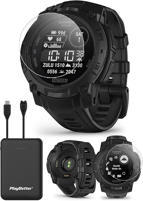 Garmin Instinct 3 Solar Tactical 45mm (Black) Outdoor GPS Smartwatch Bundle