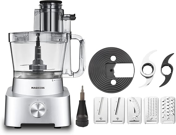 14-Cup Aluminum-Diecast Food-Processor - XL Bowl, Large Chute, 800W Motor & Silver Die-Cast Base, Slicing & Shredding, Chopping & Mixing, For Fries, Cheese, Meat & Veggie Prep, For Home Use