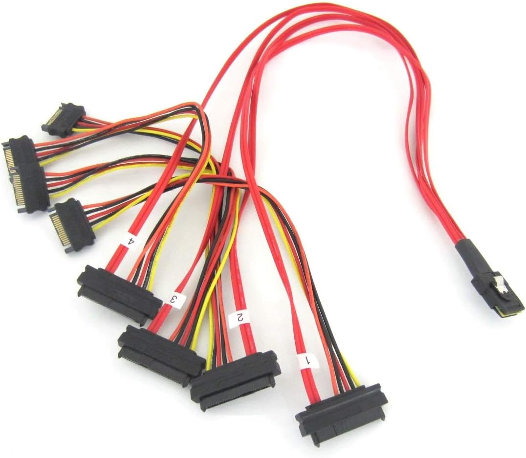 Micro SATA Cables|24 inch Mini SAS SFF-8087 to 4 SAS 29 Pin Female Cable with SATA Power