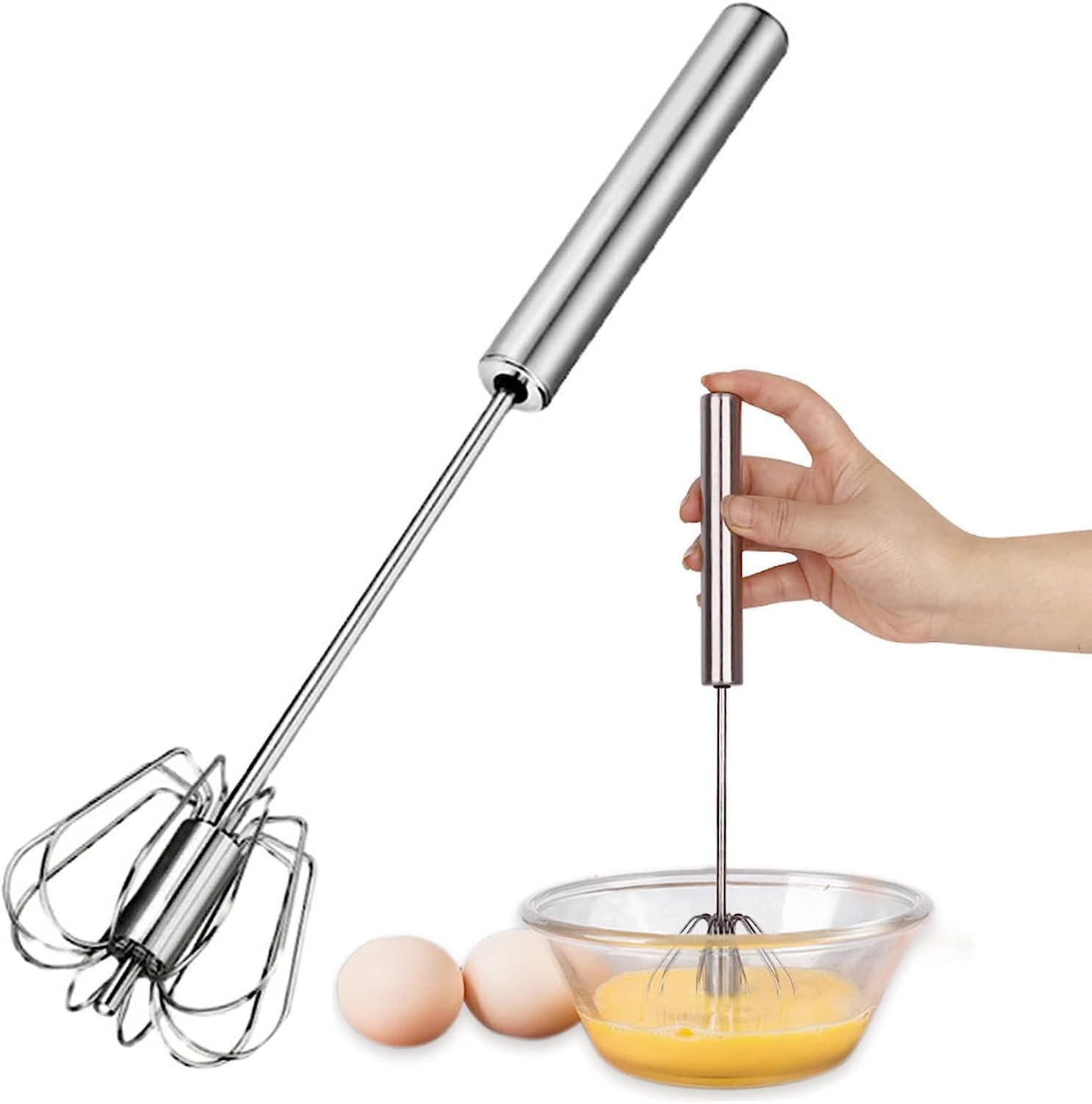 10 Inch Push Whisk, Stainless Steel Whisk, Premium Egg Whisk, Kitchen Whisk for Baking, Cooking, Whisking, Beating, Stirring