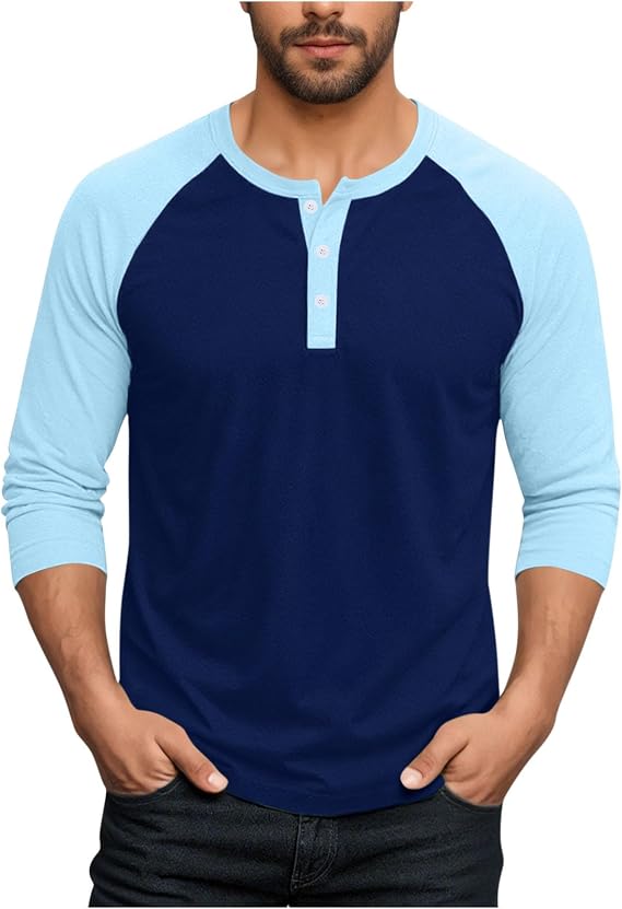 Henley Shirts for Men Raglan 3/4 Sleeve Jersey Baseball T-Shirts Regular Fitted Casual Cotton Sport Athletic Tee Tops