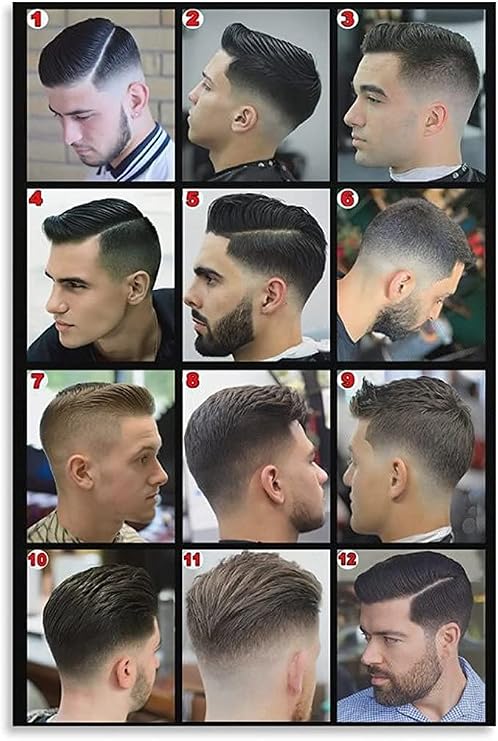 Modern Barber Shop Salon Hair Cut for Men Chart Poster Laminated Men's Hairstyles Barber Poster Canvas Painting Posters and Prints Wall Art Pictures for Living Room Bedroom (unframed,08x12 inch)