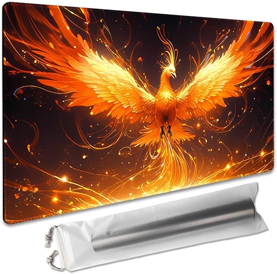 Board Game 14x24in TCG Playmat Compatible for CCG OCG DTCG PTCG MTG Play Mats,Mouse pad Desk Mats (Fire Phoenix 1)