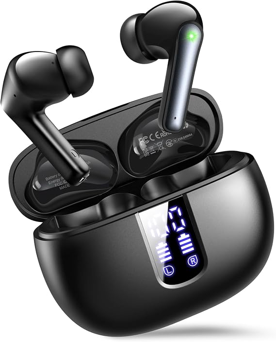 foxotin Ear Buds Wireless Earbuds - Bluetooth 5.3 Headphones (48H Playback) Built in Mic with LED Display Charging Case, IP7 Waterproof Earphone for iPhone Andriod Phones Laptop Sports Workout-Jet