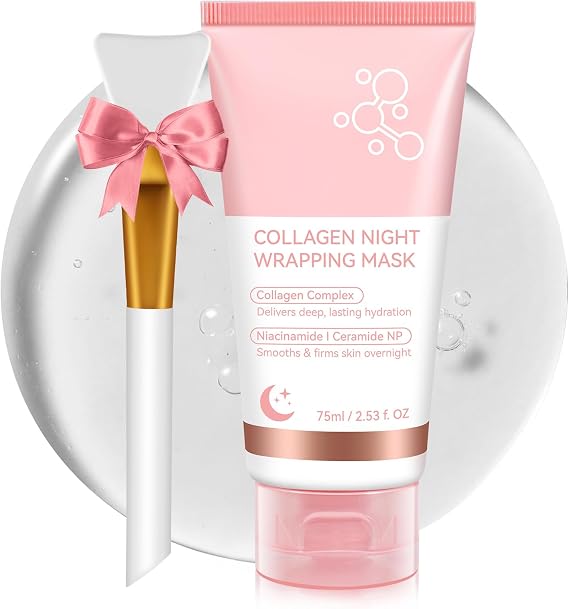 Collagen Night Wrapping Mask 75ml, Collagen Face Mask, Overnight Sleeping Mask with Hydrolysed Elasticity Visible Improved, for Dry & Dehydrated Skin, Reduce Skin Sagging & Dullness