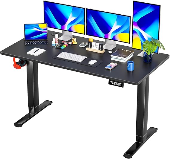 PayLessHere Height Adjustable Electric Standing Desk 55 inches Modern Computer Desk Sit Stand up Desk for Home Office Ergonomic Adjustable Standing Table Computer Desk with Headphone Hook, Black