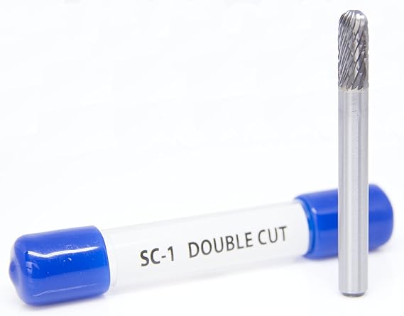 Benchmark Abrasives Cylindrical Shape Ball Nose Premium Double Cut Tungsten Carbide Burr for Metal Wood Welding Deburring High-Speed Die Grinders enclosed in Plastic Capsule 1/4" Shank (SC-1)
