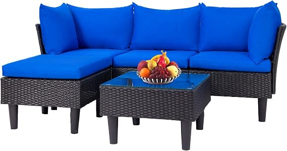 FDW 5-Piece Patio Furniture Set | Blue | Outdoor Wicker Furniture