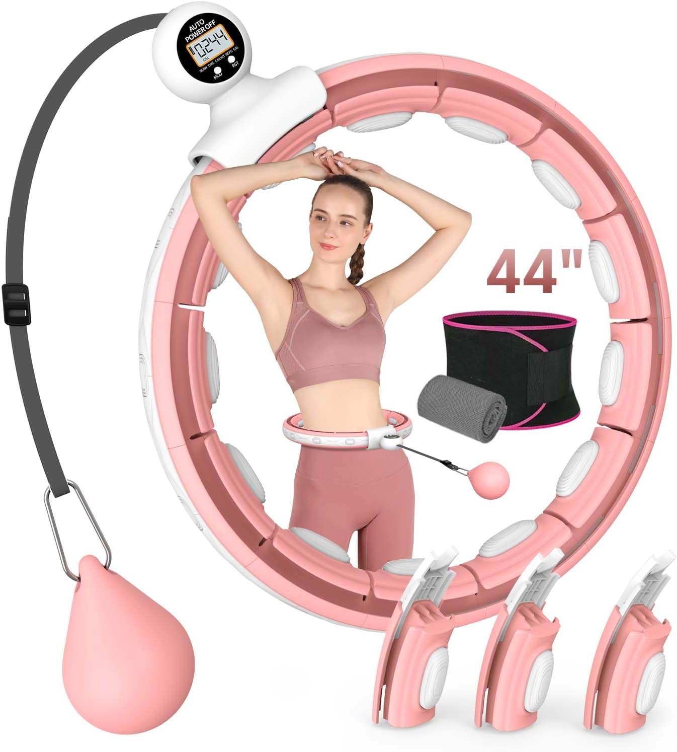 EPEHSPORT Silent Infinity Smart Hoops with Counter 22-44, Weighted Exercise Hoola Equipment, 2 in 4 Abdomen Fitness Massage,Infinity Hoop Weighted Infinity Hoop with Sweat Belt