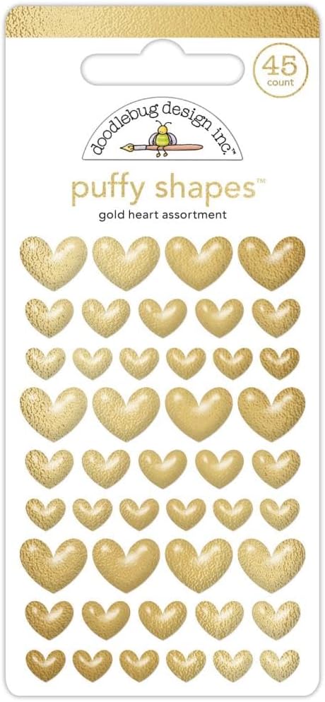 Doodlebug Puffy Stickers-Gold Heart, Hello Again