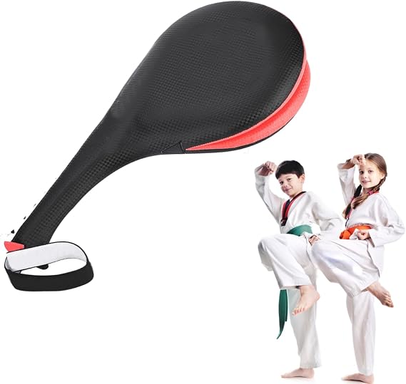Taekwondo Kick Pads, Kickboxing Striking Target Pads for Martial Arts Training - Kicking Equipment for Karate Sparring Gear, Dojo Use, Kids Version (Black)