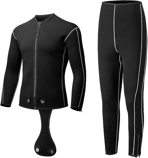 5mm 2pcs Top and Bottom Set Wet Suit Jacket+Pants Warm Zipper Long Sleeve Diving Suit Long Pants Scuba Surf Snorkeling Swimming Black