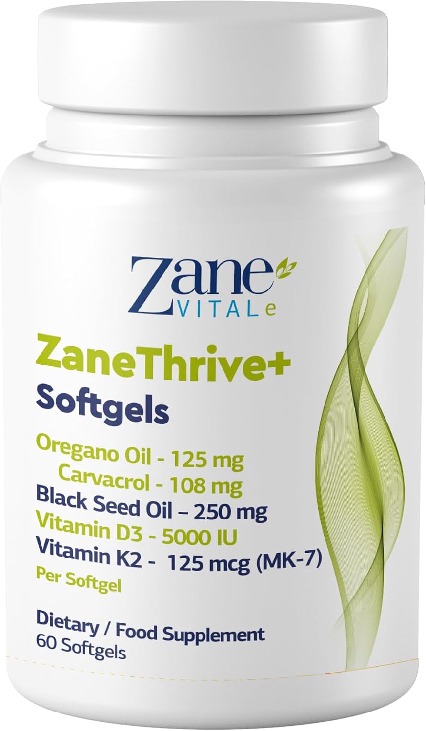 ZaneThrive  Vitamin D3 & K2, Black Seed Oil, Oregano Oil, Supplement - High Potency - Immune & Bone Wellness - with Carvacrol & Thymoquinone - Non-GMO, Gluten-Free - 60 Capsules by Zane Hellas.