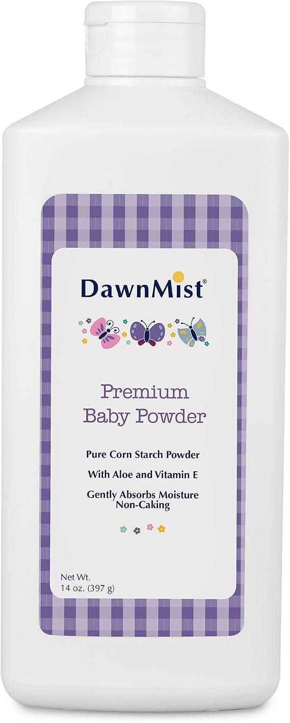 Dukal DawnMist Premium Baby Powder 14 oz | Talc-Free, Hypoallergenic, with Aloe & Vitamin E | Soothes and Protects Delicate Skin