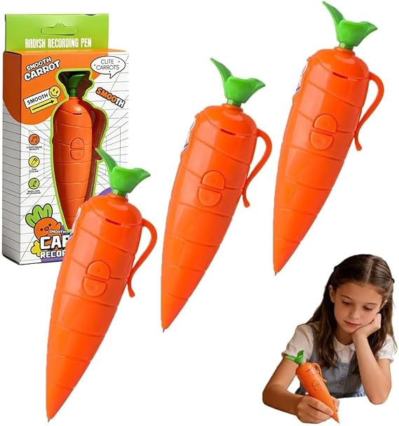 Carrot Recorder Pen, 2026 New Multi-Function Voice Recording Pen with Ballpoint Writing Tool, Carrot Pen with 20s Playback Feature, Role-Play Props, School Supplies (3PCS)
