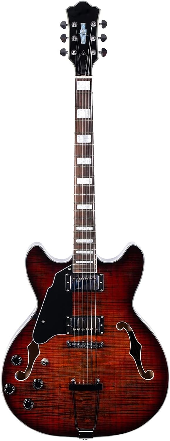 Beginner Electric Guitar 6 String Jazz Left Hand Electric Guitar Semi-Hollow Body Tail Piece Bridge Professional Performance Type 1