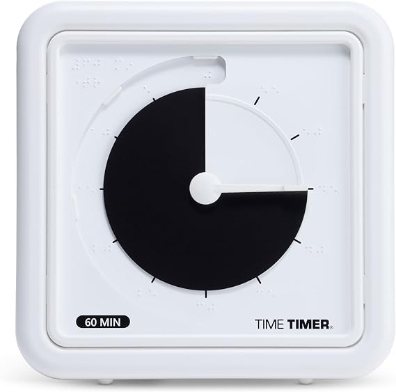 Time Timer Numberless Braille 8-Inch Visual Timer 60-Minute Countdown Silent Clock with Tactile Features & High-Contrast Disappearing Disk, Desk Timer for Kids, Office, ADHD, Autism - Black