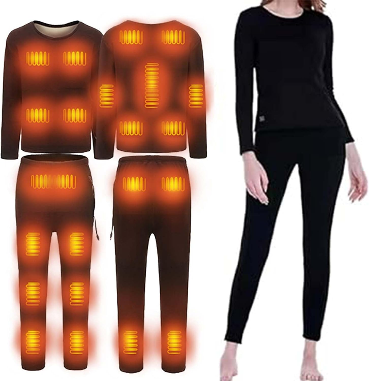 Heated Thermal Underwear Set USB Electric Heated Thermal Shirt And Pants Underwear Heating Clothes 3 Temperature Controls Washable Heated Clothing for Winter Outdoor Sports,Set,3XL [Energy Class A]