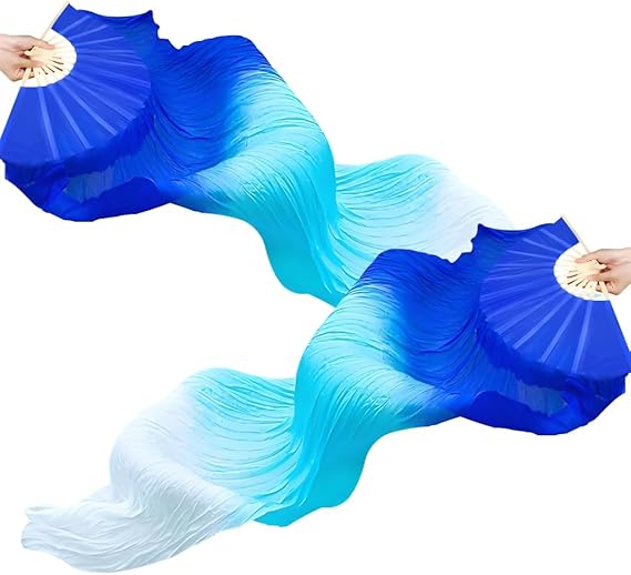 1 Pair 1.5 M Silk Belly Dance Fan, National Dance Dancing Long Bamboo Fan for Party Stage Performance, Dancer Practice Long Imitation Dance, for Dancer's Gifts