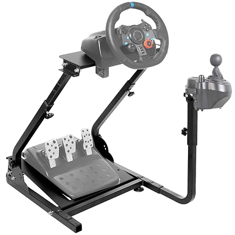 Anman Racing Simulator Cockpit with Shifter Mount Fit for Logitech G27 G29,for Thrustmaster T150 T150 Pro Race Car Seat hori steering wheel Height and Angle Adjustable Gaming Wheel Stand Shifter Peda