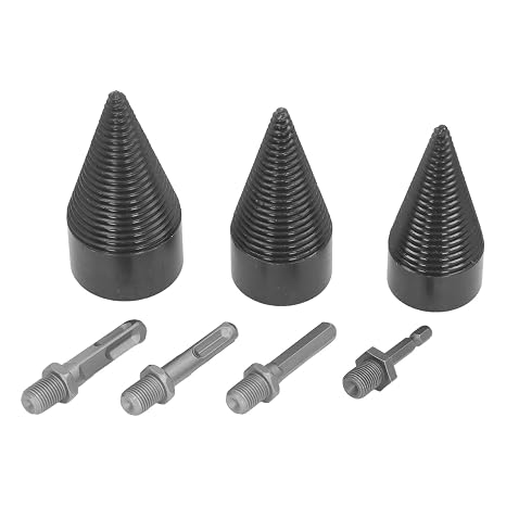 Heavy Duty Splitter Bit Wood Splitting Drill Bit Cone Splitter Kit 32mm 42mm 50mm with Square Round Hex Shanks for Firewood Oak Hickory Walnut Camping Farm