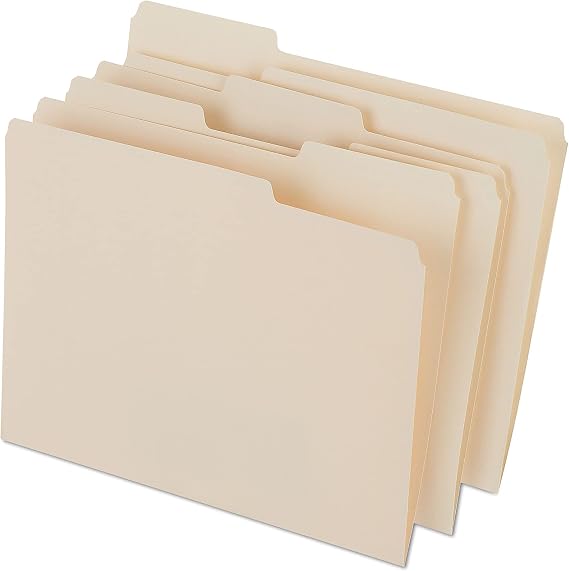 Staples File Folders, Letter Size, 1/3-Cut Tabs, Manila, 50/Pack | Durable paper stock for everyday office document organization and filing.