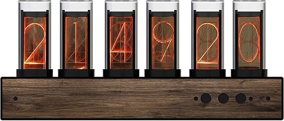Retro Nixie Clock Inspired Modern Digital Gixie Clock 6-Digit LED Shelf Clock Steins;Gate Divergence Meter, Black