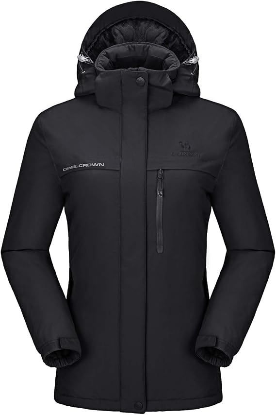 CAMEL CROWN Womens Mountain Snow Waterproof Ski Jacket Detachable Hood Windproof Fleece Parka Rain Jackt Winter Coat