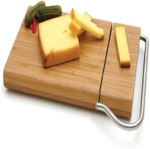 Swissmar Bamboo Cheese Board with Stainless Steel Wire Slicer Non-Slip Feet, Easy-Clean Surface Cut & Serve Cheese in Style Eco-Friendly Bamboo, Gift Boxed Perfect for Entertaining or Gifting
