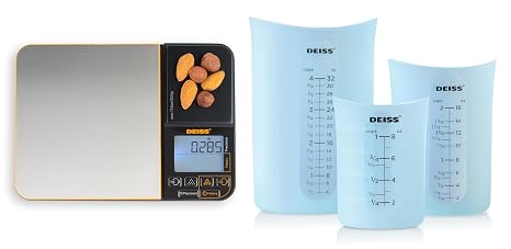 Deiss PRO Dual Platform Digital Kitchen and Deiss PRO 3 Piece Silicone Measuring Cup Set