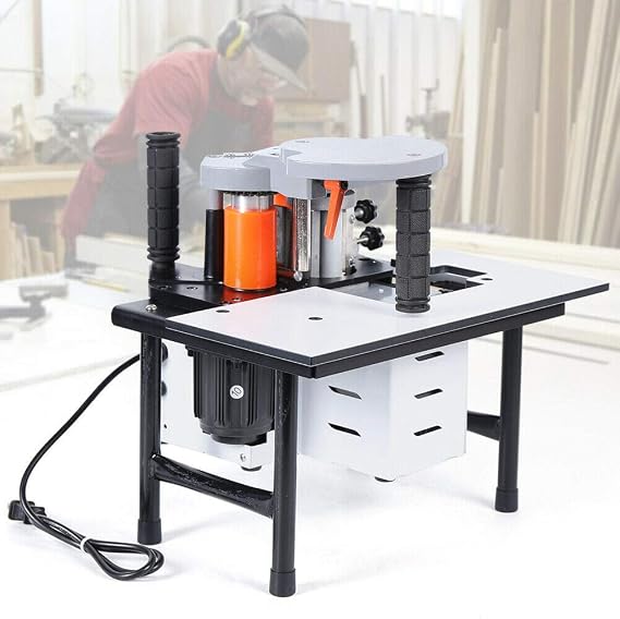 110v Wood Edge Banding Machine, Portable Adjustable Speed Edge Bander Woodworking Gluing Machine 5m/min, Wood Pvc Double Side Gluing Edge Bander 10-60mm Width For Straight & Arc Edges
