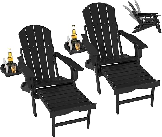 FOOWIN Folding Adjustable Adirondack Chair with Ottoman Set of 2