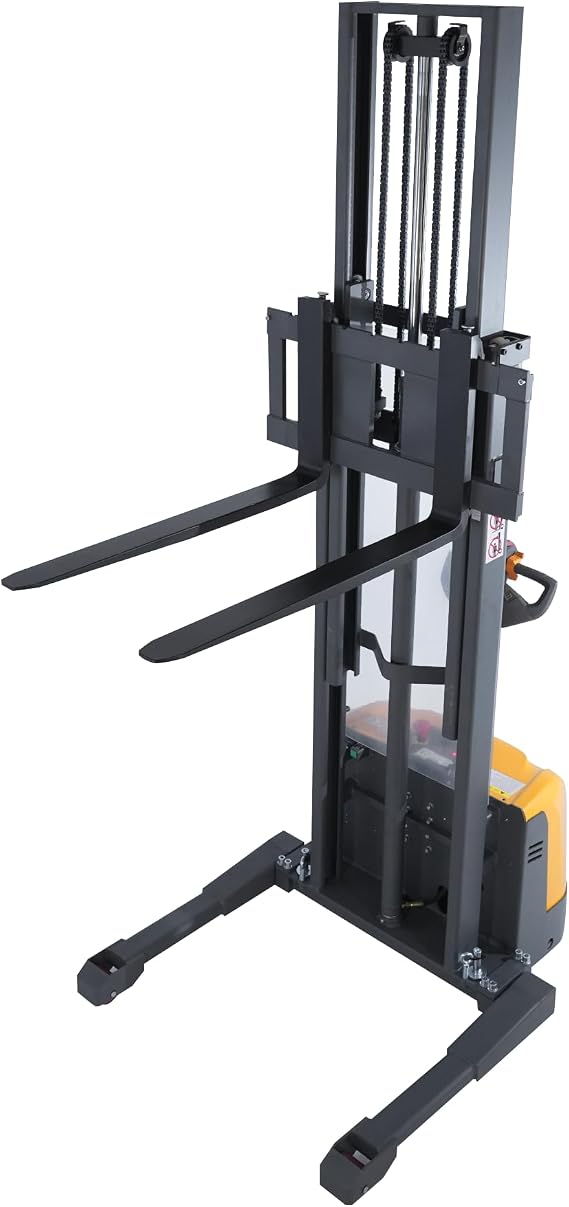 Full Electric Pallet Stacker, 3300 Lbs Capacity 130" Max Lifting Height Electric Drive and Lift Stacker, with Straddle Legs Adjustable Forks