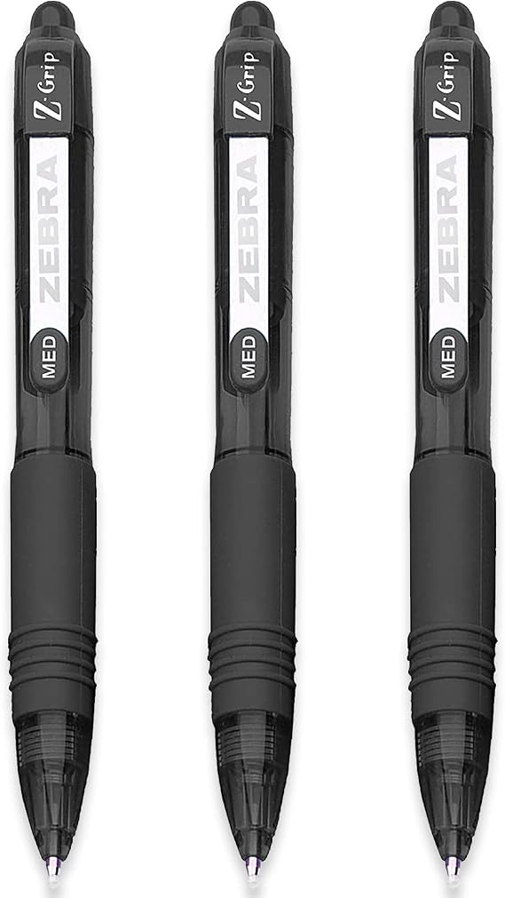 Zebra Z-Grip Smooth Mini Retractable Ballpoint Pens - 1.0mm - Pack of 3 (Black)