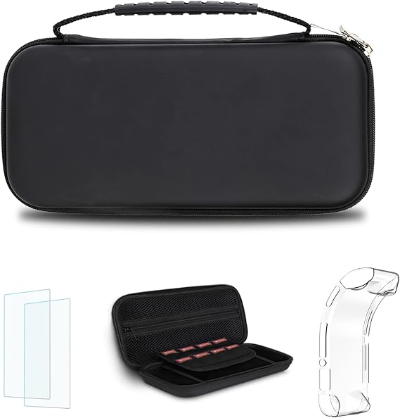 Simpeak Accessories Travel Carrying Case for Switch Lite, Hard Shell Storage Bag with Tempered Glass and Silicone Protective Case in Black