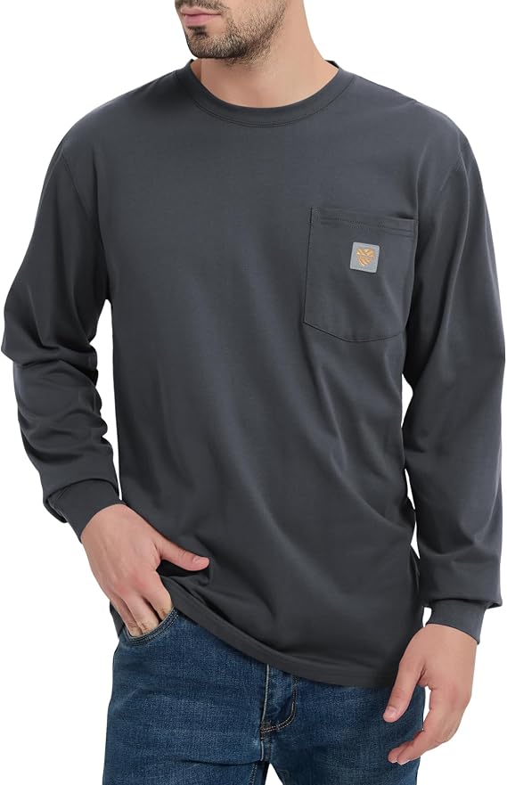 Men's Loose Fit Heavyweight Work Long Sleeve T-Shirts(Regular&Tall)