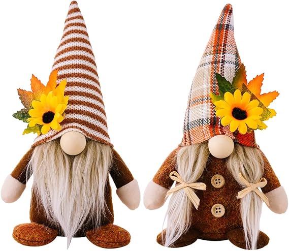 Set of 2 Autumn Gonk Decorations, Fall Gnomes Decor, Autumn Faceless Gnomes, Harvest Fall Gifts, Handmade Harvest Sunflower Maple Leaf Elf Dwarf Tomte for Kitchen Home Decorations