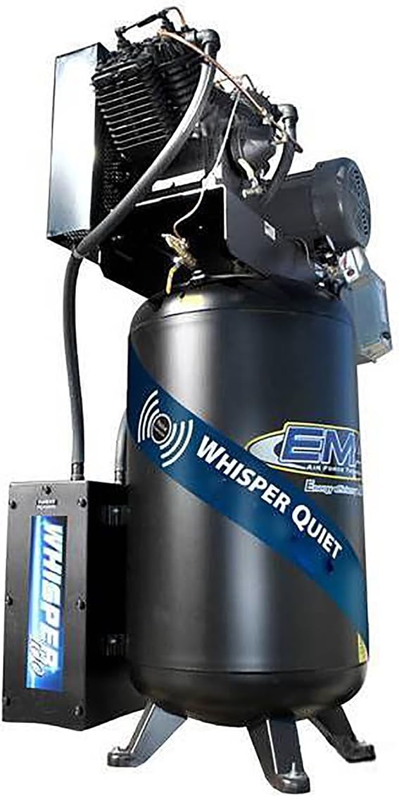10 HP Quiet Air Compressor, 1 PH, 2-Stage, 80-Gallon, Vertical, EMAX Yellow, Industrial Series, Model ES10V080V1 by EMAX Compressor