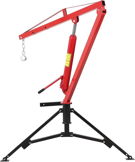 Hydraulic Pickup Truck Crane 1000 Lbs Capacity 360 Degree Swivel Hitch Mounted with Adjustable Capacities 500 750 1000 Lbs for Construction Lifting,Red