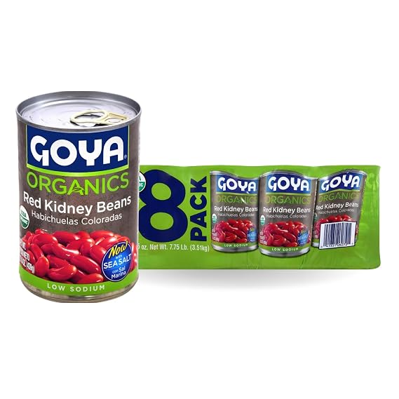 Goya Organic Red Kidney Beans, Low Sodium with Sea Salt, 15.5 Oz (Pack of 8)