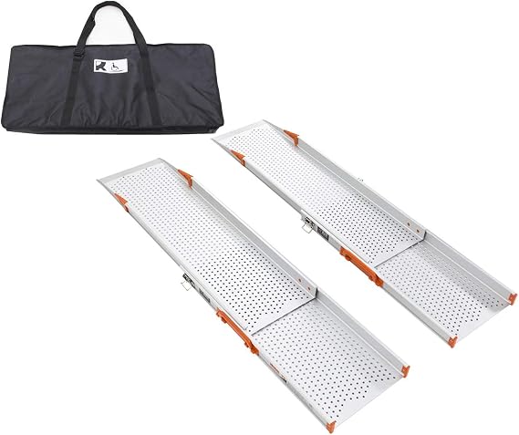 Ruedamann 8FT Telescopic Wheelchair Ramp with Handle, 11.6" Wide, 2PCS | Aluminum Portable Wheelchair Ramps for Electric Wheelchairs, Walkers, Strollers, Bikes, Heavy-Duty Carts, 800 LBS Capacity