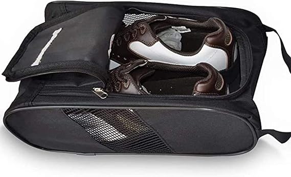 Athletic Golf Shoe Bag - Zippered Shoe Carrier Bags Sports Shoe Case (BLACK)