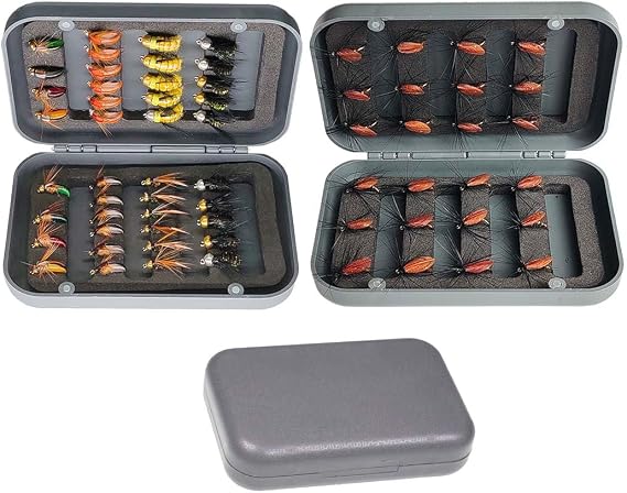 Fly Fishing Flies Kit, 2 Box Bundle(Total 64Pcs Flies) Handmade Fly Fishing Artificial Fly Baits Lures with Dry/Wet Flies Assortment Trout Bass Fishing Lure with Box