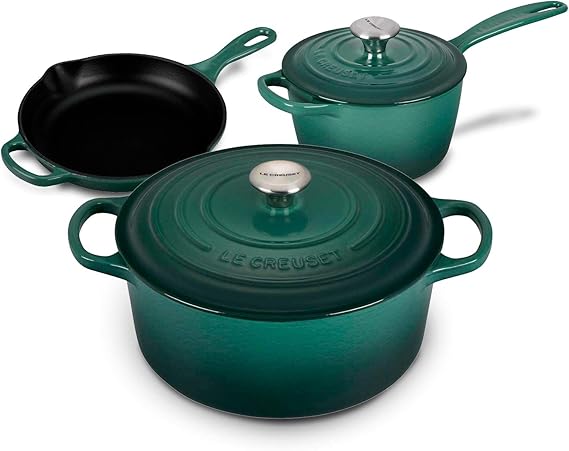 Le Creuset Signature Enameled Cast-Iron Dutch Oven, Saucepan, And Skillet 5 Piece Bundle Set - Artichaut